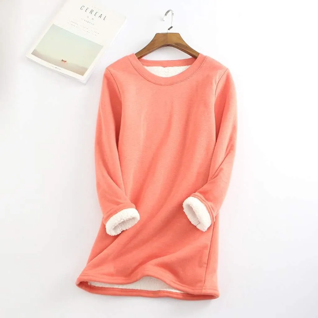 Fleece Lined Sweatshirt Women Winter Warm Sherpa Lined Fleece Crewneck Sweatshirts Pullover Long Sleeve Loungewear