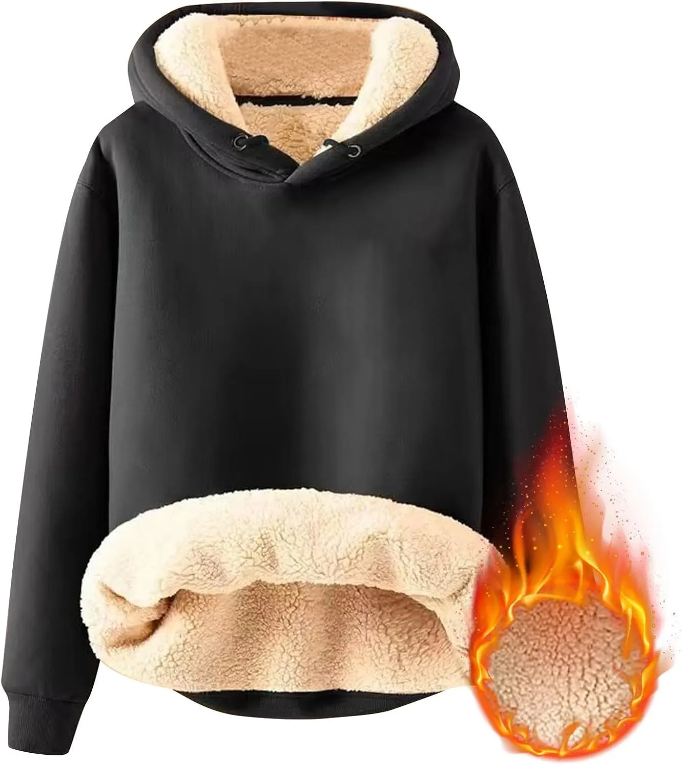 Fleece Lined Sweatshirts Hoodie for Men Crewneck Warm Sherpa Thermal Pullover/Zip Hoodie Winter Clothes