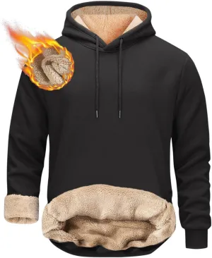 Fleece Lined Sweatshirts Hoodie for Men Crewneck Warm Sherpa Thermal Pullover/Zip Hoodie Winter Clothes