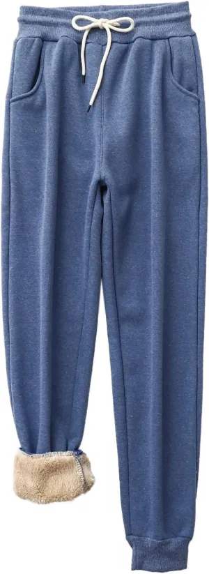 Fleece Sweatpants for Womens Sherpa Lined Pants Winter Warm Athletic Jogger Cozy Thermal Pants with Pockets