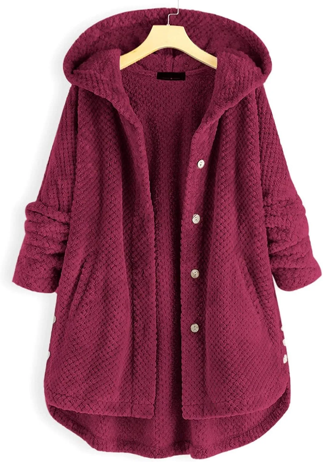 Fleece Zip Up Women Warm Winter Plus Size Cute Button Down Hooded Tops Teddy Coat Outerwear With Pockets Fall Jacket