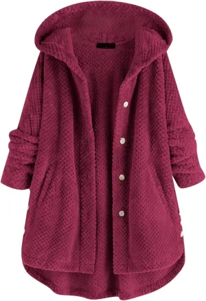 Fleece Zip Up Women Warm Winter Plus Size Cute Button Down Hooded Tops Teddy Coat Outerwear With Pockets Fall Jacket
