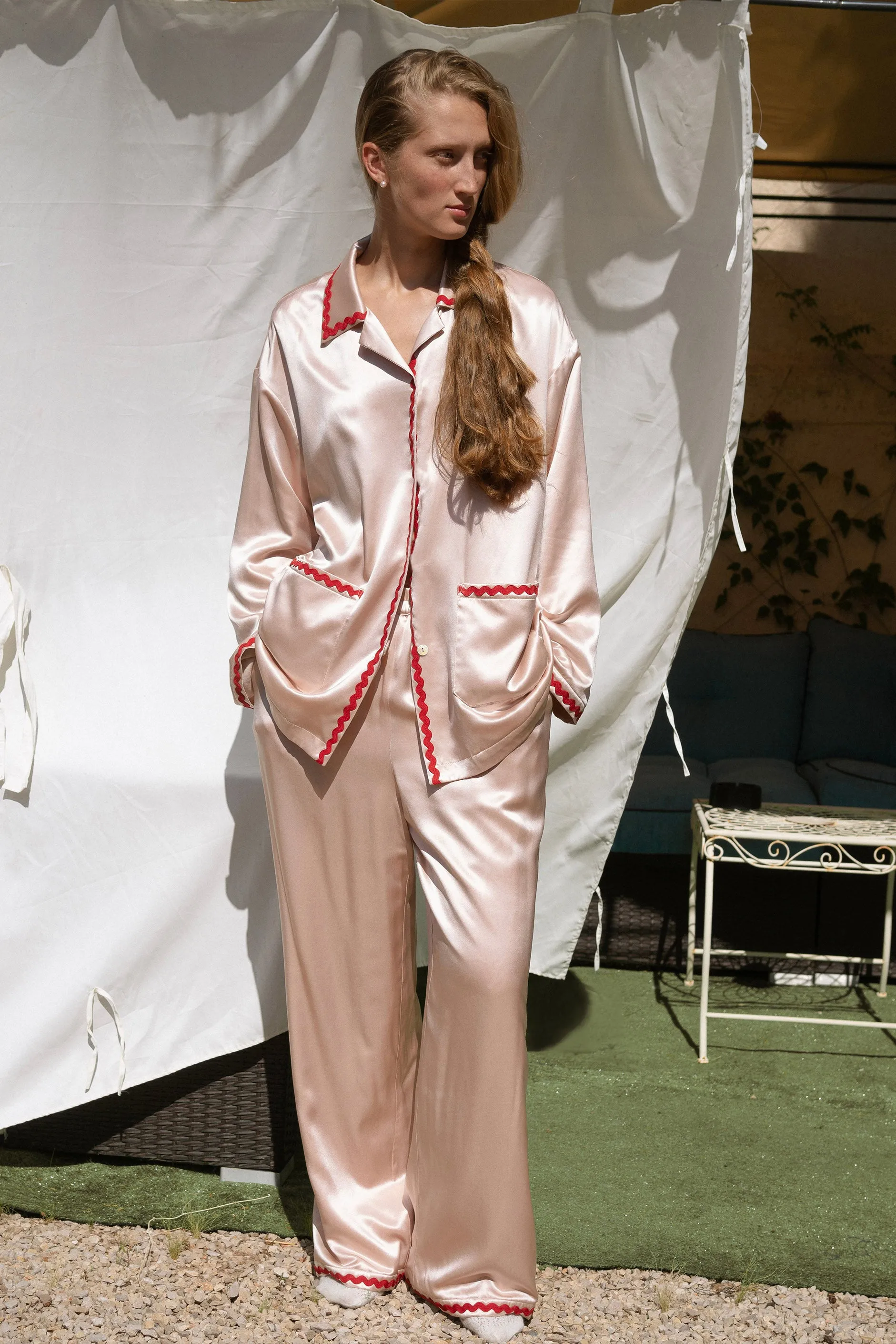 Floating Silk Pajamas Rose Pink Long Set