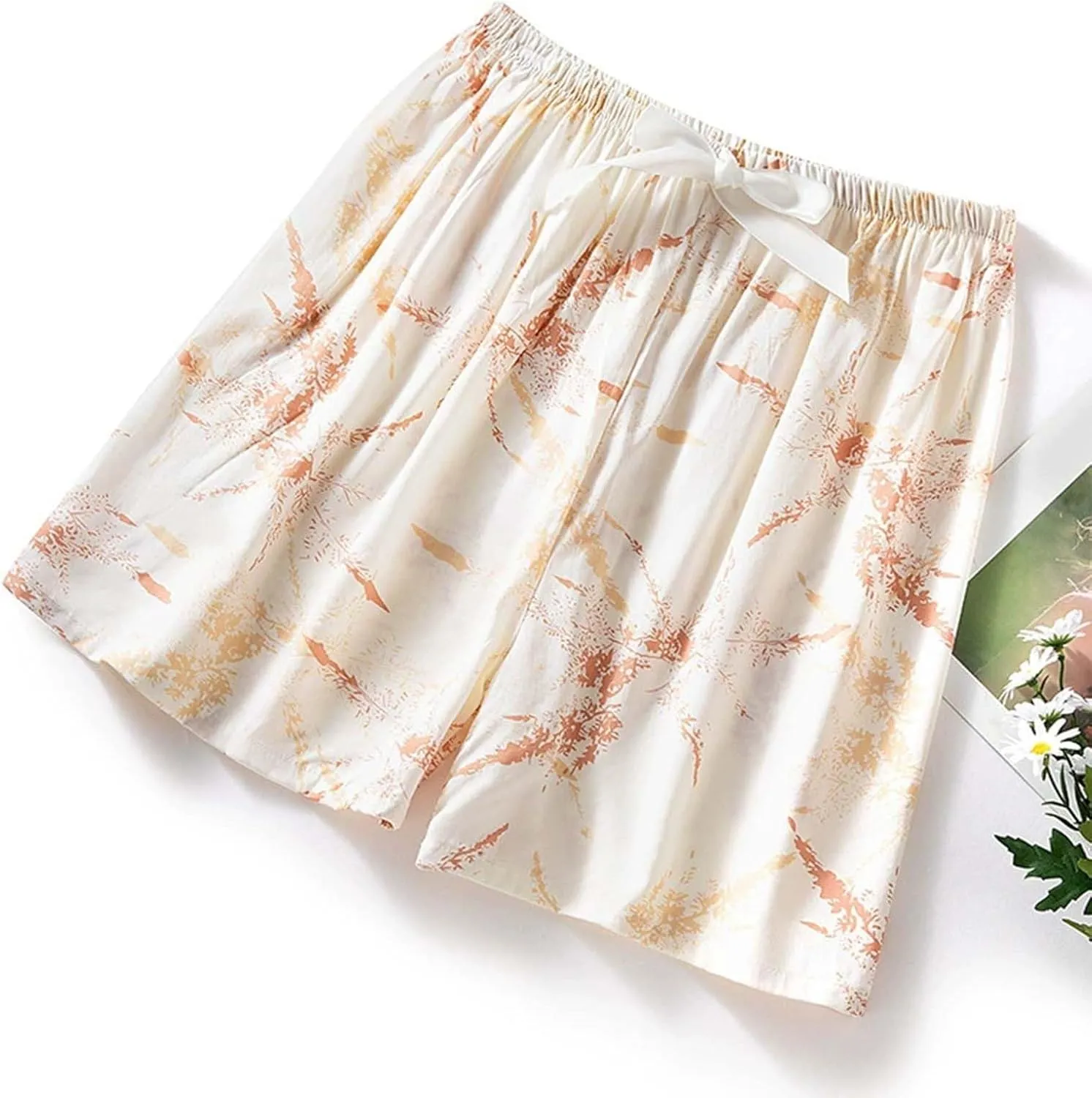 Floral Print Boxer Shorts for Women Comfy Summer Thin Elastic Waist Pjs Bottoms Loose Sleepwear Lounge Pajama Shorts