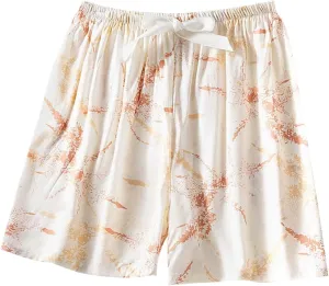 Floral Print Boxer Shorts for Women Comfy Summer Thin Elastic Waist Pjs Bottoms Loose Sleepwear Lounge Pajama Shorts