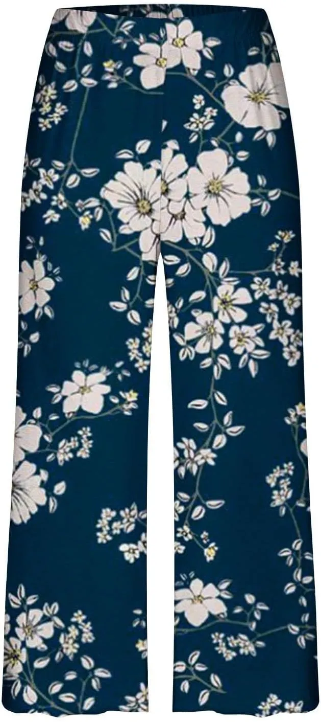 Floral Print Capris Pajamas Sets for Women Summer Short Sleeve Sleepwear Top and Capri Pants Pjs Loungewear with Pockets