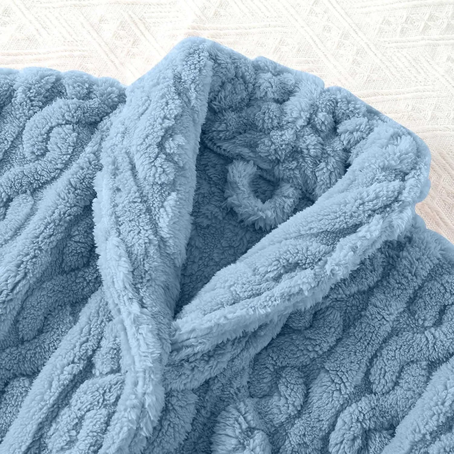 Fluffy Cable Knit Robe for Women Plush Soft Long Bathrobe Front Button Cardigan Comfy Housecoat Lounge Nightwear