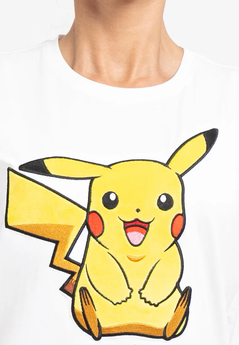 Forest Ladies Pokémon Coral Fleece Textured Embroidered Pikachu Round Neck Tshirt Women | T Shirt Perempuan - FP821000