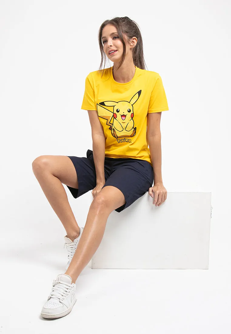 Forest Ladies Pokémon Coral Fleece Textured Embroidered Pikachu Round Neck Tshirt Women | T Shirt Perempuan - FP821000