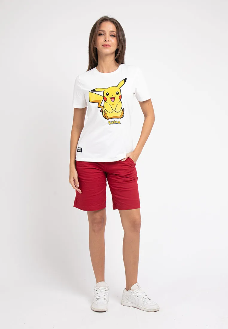 Forest Ladies Pokémon Coral Fleece Textured Embroidered Pikachu Round Neck Tshirt Women | T Shirt Perempuan - FP821000