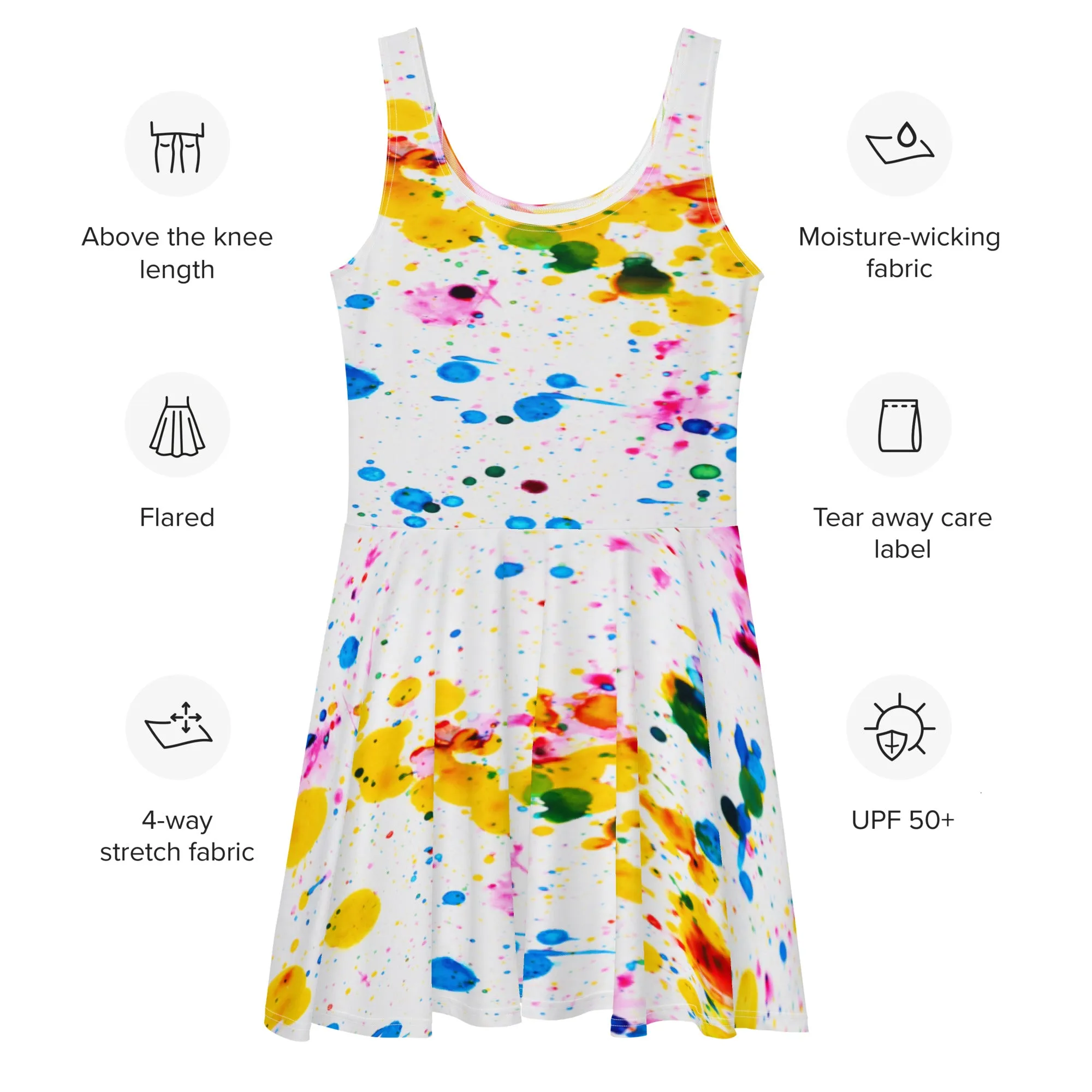 Fun Color Splash Skater Dress, Spring and Summer Dress, lioness-love