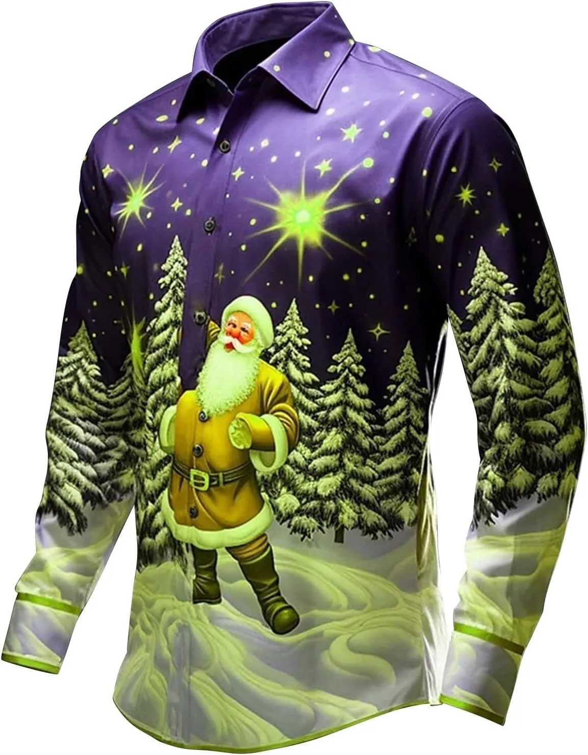 Funny Christmas Shirts for Men 2024 Long Sleeve Fun Printed Hawaiian Santa Shirt Santa Printed Vintage Tops