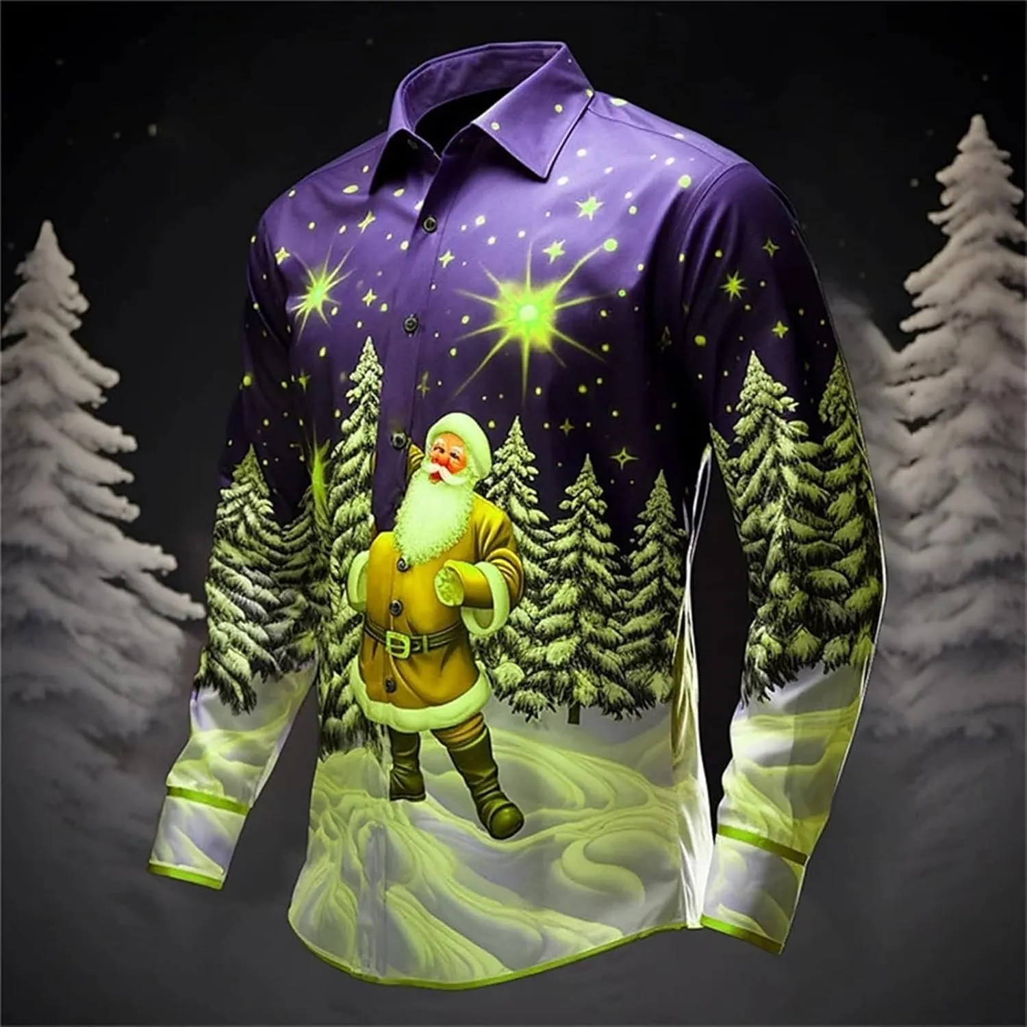Funny Christmas Shirts for Men 2024 Long Sleeve Fun Printed Hawaiian Santa Shirt Santa Printed Vintage Tops