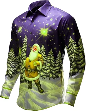 Funny Christmas Shirts for Men 2024 Long Sleeve Fun Printed Hawaiian Santa Shirt Santa Printed Vintage Tops