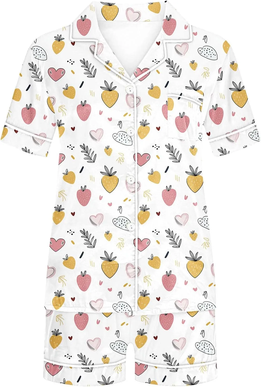 Funny Graphic Pajamas for Women Sets Button Down Short Sleeve Sleepwear and Shorts Summer 2Pcs Pjs Loungewear Set