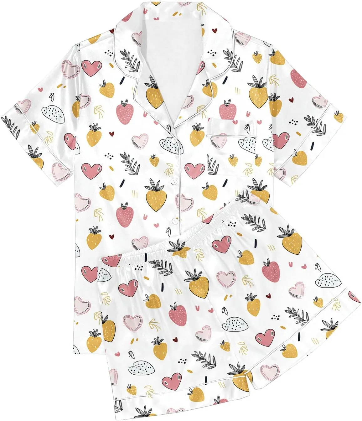 Funny Graphic Pajamas for Women Sets Button Down Short Sleeve Sleepwear and Shorts Summer 2Pcs Pjs Loungewear Set