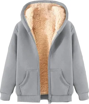 Fuzzy Fleece Lined Zip Hoodies for Men Casual Zip Solid Long Sleeve Pullovers Winter Thermal Thickened Jackets Tops