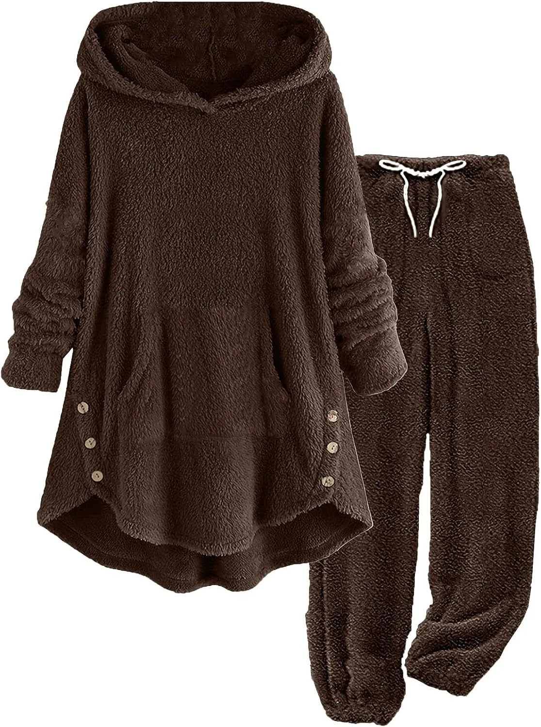 Fuzzy Fleece Lounge Sets Women Plus Size Warm 2 Piece Outfits Sherpa Fleece Lined Hoodie Tops and Pants Pjs Set