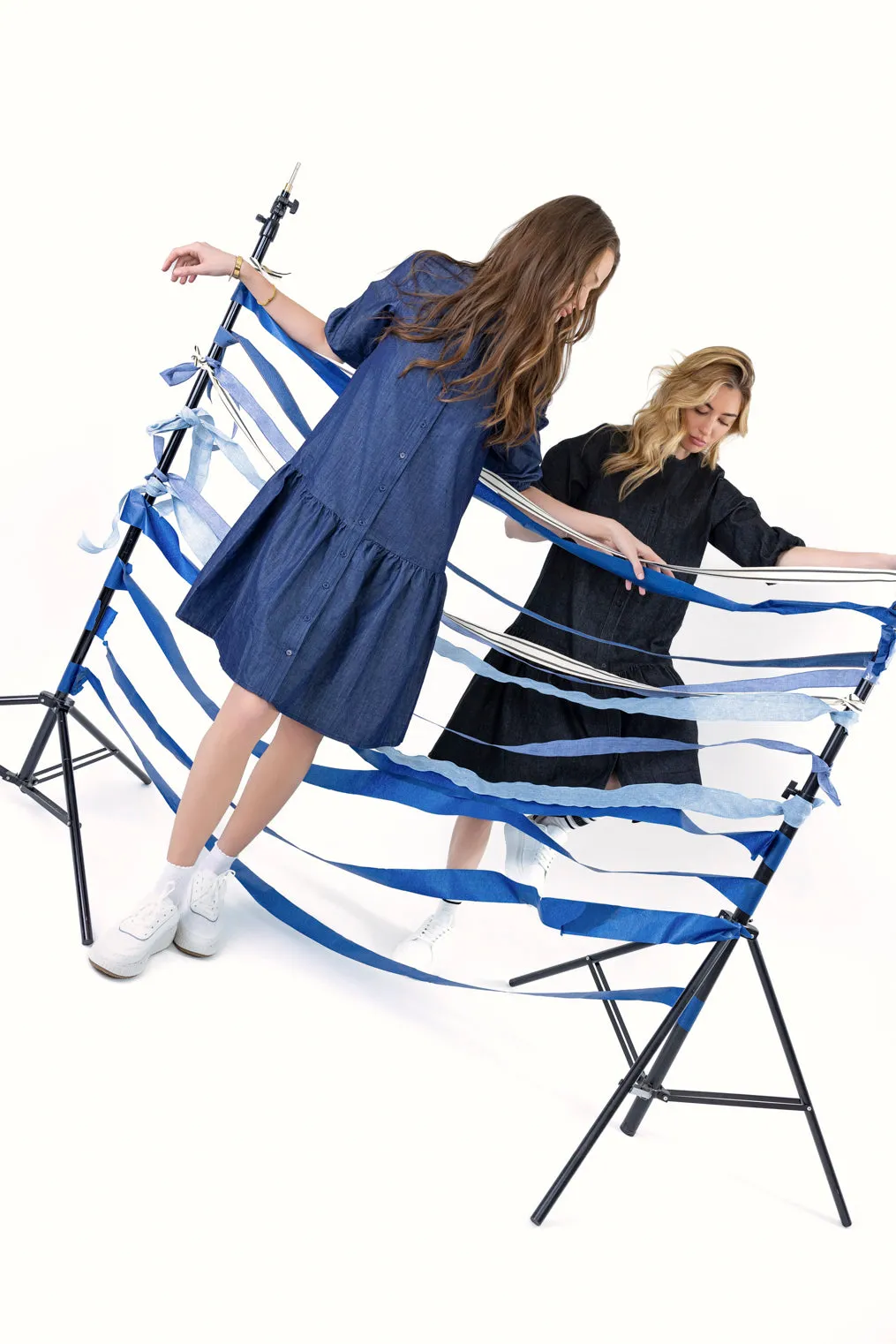 Gathered Denim Belt Dress