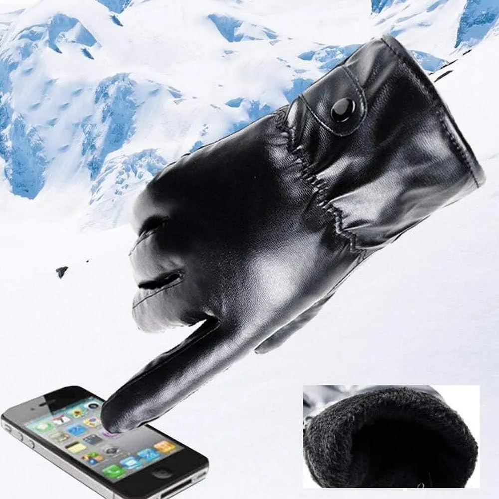 Genuine Luxurious Leather Gloves for Men, Winter Warm Touchscreen Mittens Texting Driving Motorcycle Gloves Mittens