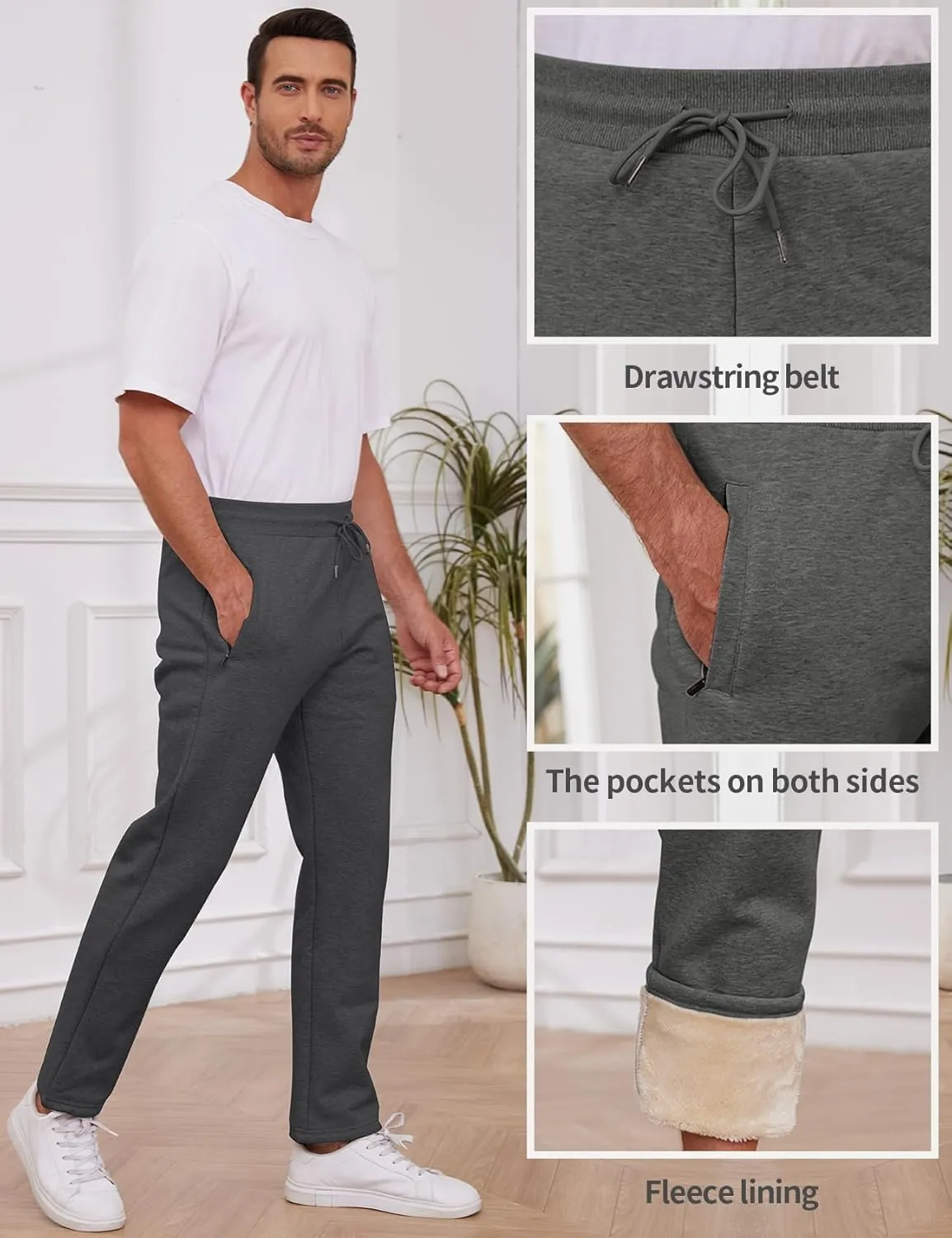 Gihuo Men's Winter Warm Fleece Pants Sherpa Fleece Lined Jogger Pants Sweatpants