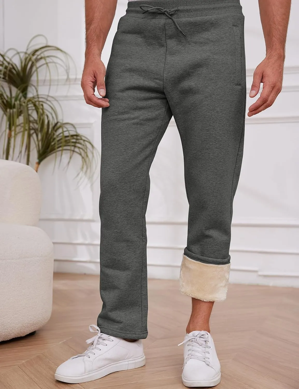 Gihuo Men's Winter Warm Fleece Pants Sherpa Fleece Lined Jogger Pants Sweatpants