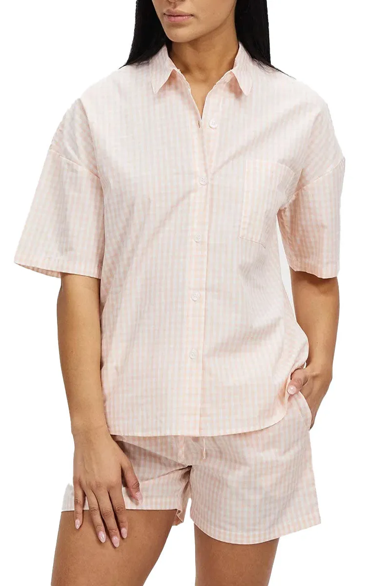 Gingerlilly 100% Cotton Pyjama with Short Sleeve Top & Boxer in Gingham Freya
