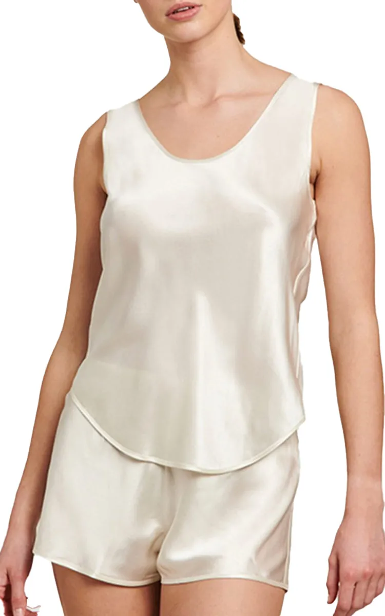 Ginia 100% Silk Camisole with Round Neck in Creme GBS205