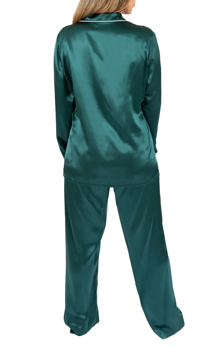 Ginia 100% Silk Pyjama with Long Sleeve in Emerald Green GFF501 SALE