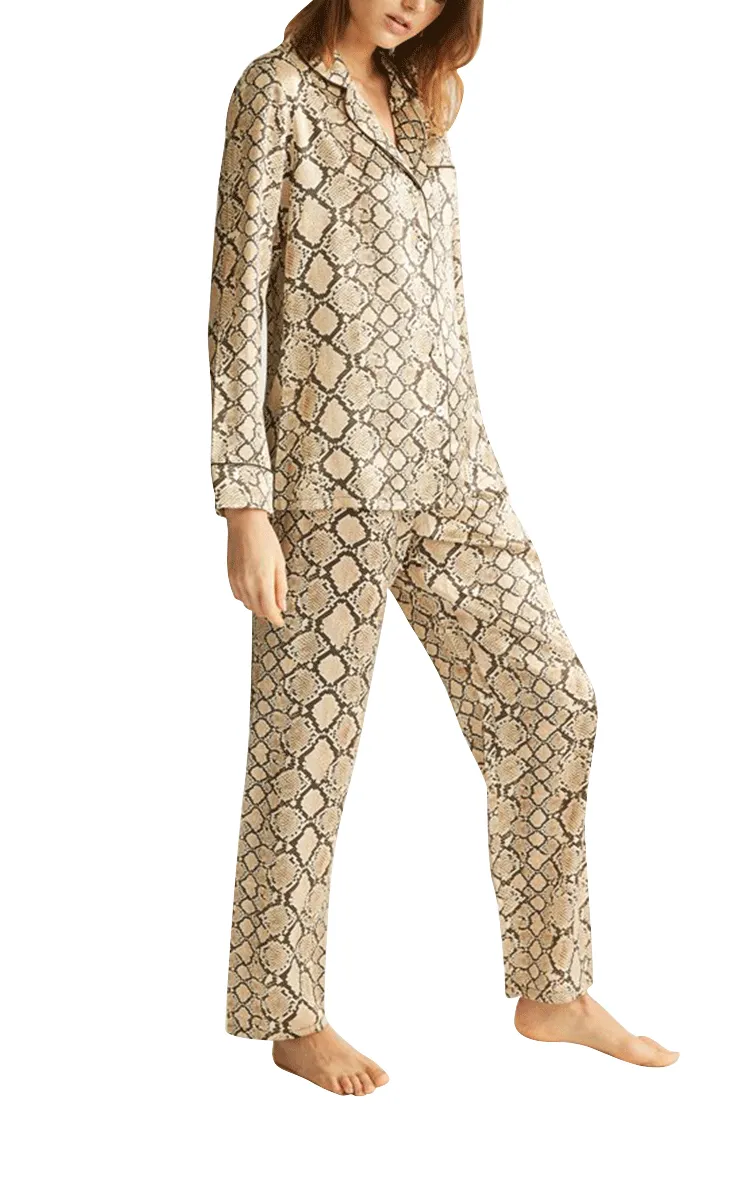 Ginia 100% Silk Pyjama with Long Sleeve in Python Print GPY501