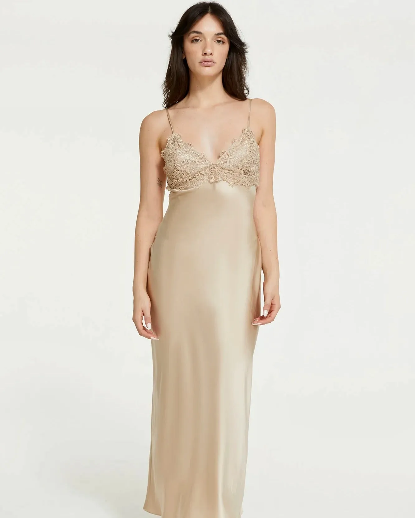 Ginia - Little Miss Long Silk Dress - Mink
