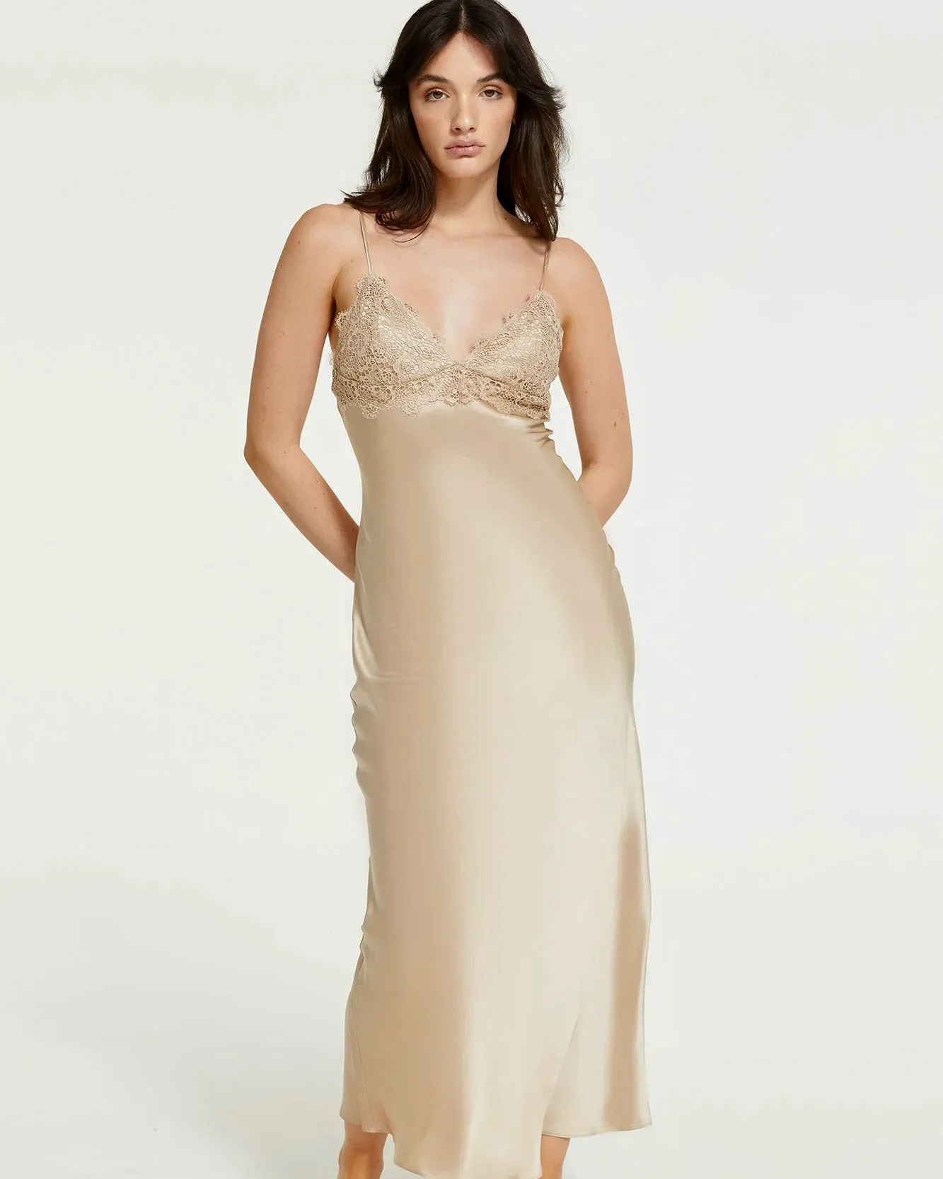 Ginia - Little Miss Long Silk Dress - Mink