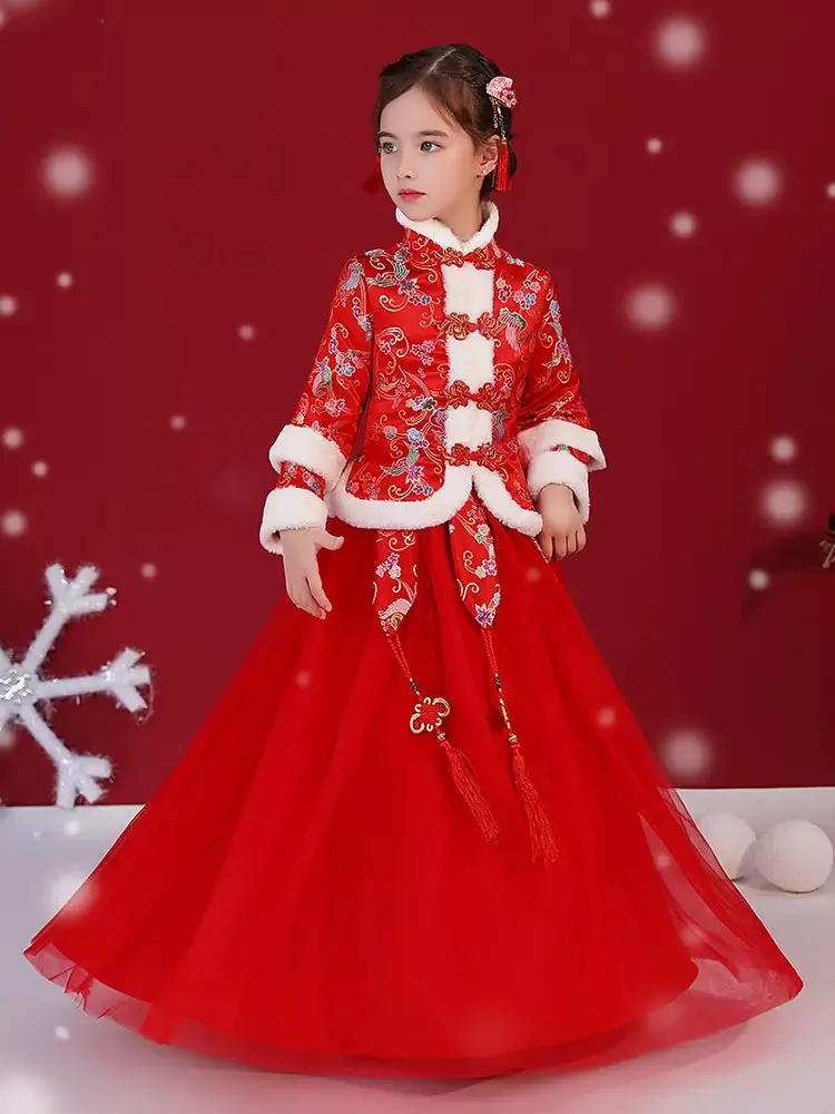 Girls' Cheongsam Ancient Costume National Style Thickened Long Sleeve Tang Dress