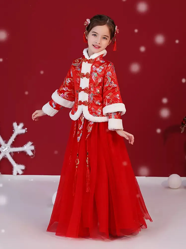 Girls' Cheongsam Ancient Costume National Style Thickened Long Sleeve Tang Dress