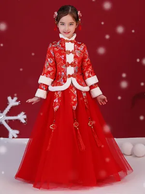 Girls' Cheongsam Ancient Costume National Style Thickened Long Sleeve Tang Dress