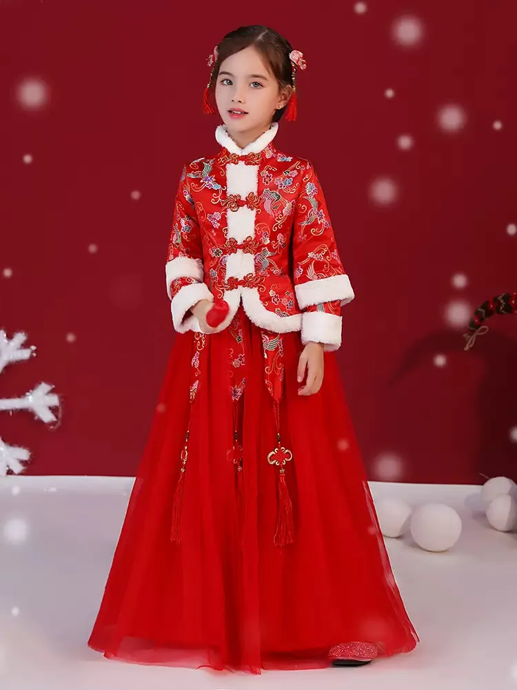 Girls' Cheongsam Ancient Costume National Style Thickened Long Sleeve Tang Dress