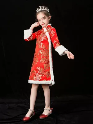 Girls' Cheongsam National Style Dress Thickened Hanfu Long Sleeve Performance Costume