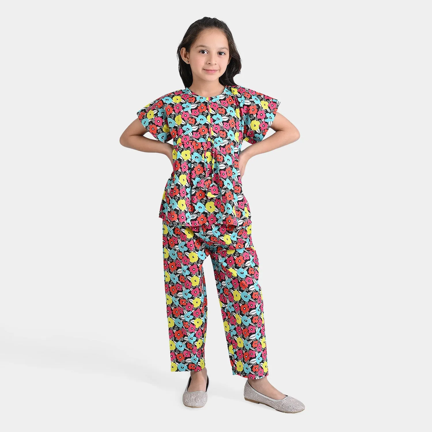 Girls Cotton Poplin Co-ord Set Azalen-Multi