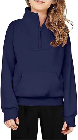 Girls Hoodies Half Zip Cropped Sweatshirts with Thumb Hole Kids Fall Winter Lightweight Preppy Clothes