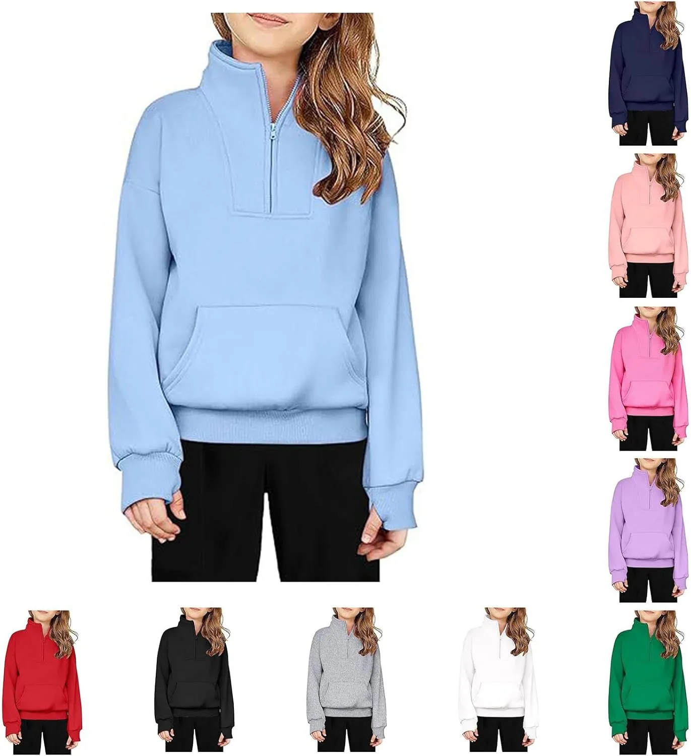 Girls Hoodies Half Zip Cropped Sweatshirts with Thumb Hole Kids Fall Winter Lightweight Preppy Clothes