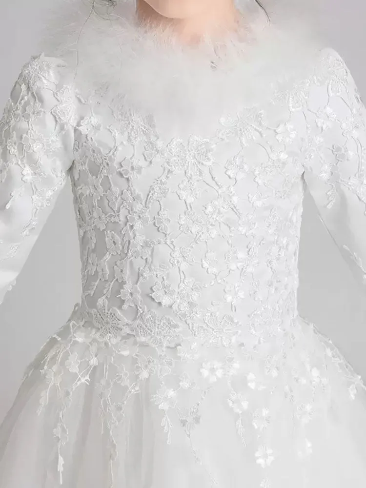 Girls' Shaggy Gown Princess Dress Winter Long Sleeved Thickened Performance Costume