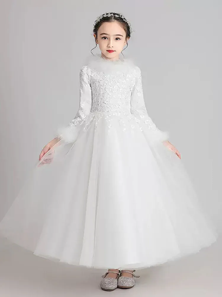 Girls' Shaggy Gown Princess Dress Winter Long Sleeved Thickened Performance Costume