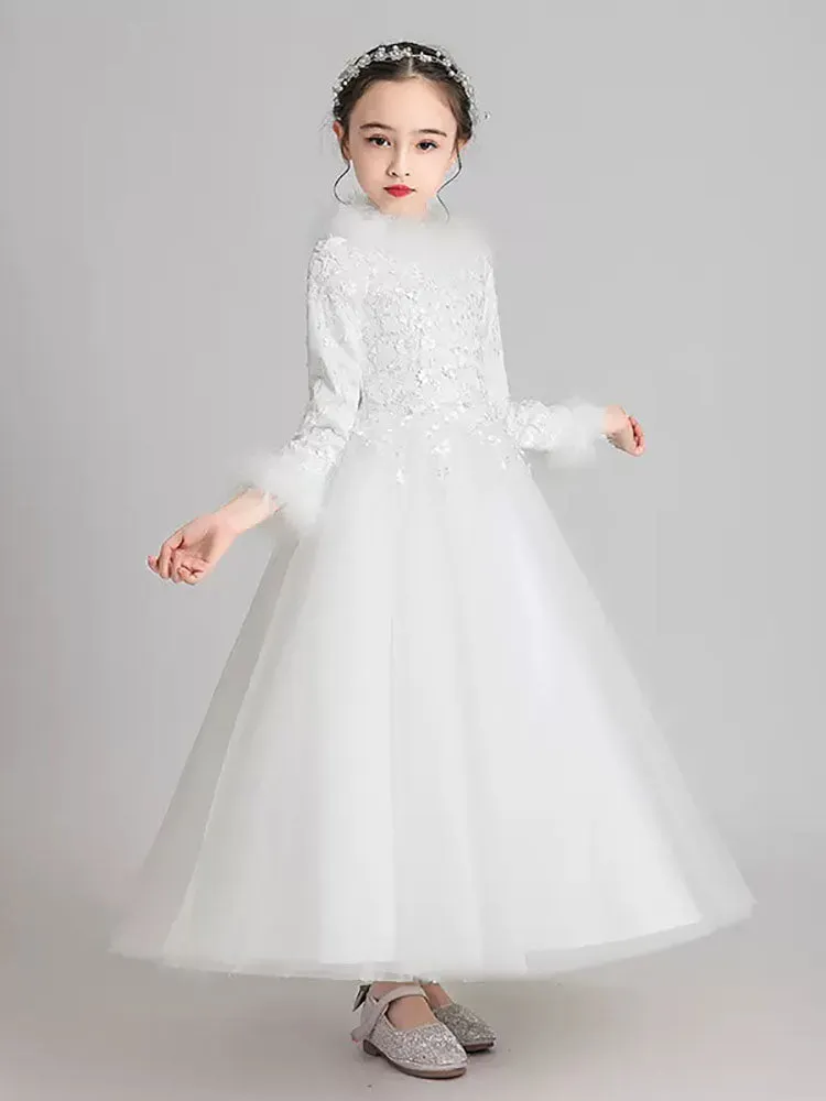 Girls' Shaggy Gown Princess Dress Winter Long Sleeved Thickened Performance Costume