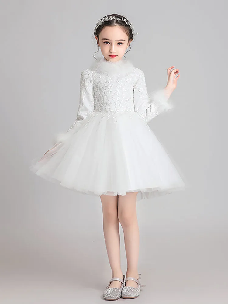 Girls' Shaggy Gown Princess Dress Winter Long Sleeved Thickened Performance Costume