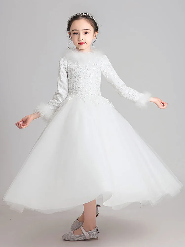 Girls' Shaggy Gown Princess Dress Winter Long Sleeved Thickened Performance Costume
