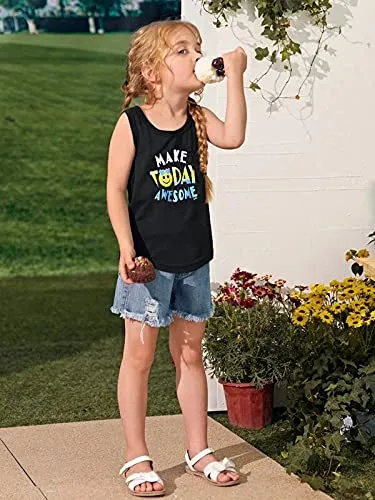 Girls Size 5 Casual Sleeveless Tank Tops 2-Pack: Vibrant Summer Tunic T-Shirts for Play, School, and Creativity