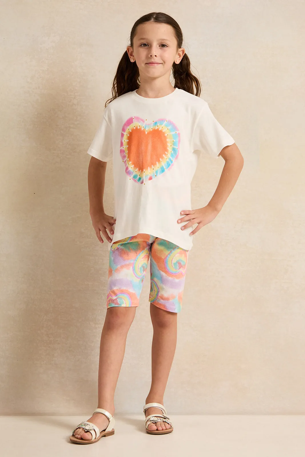 Girls White Embellished Casual Set (2 Piece)