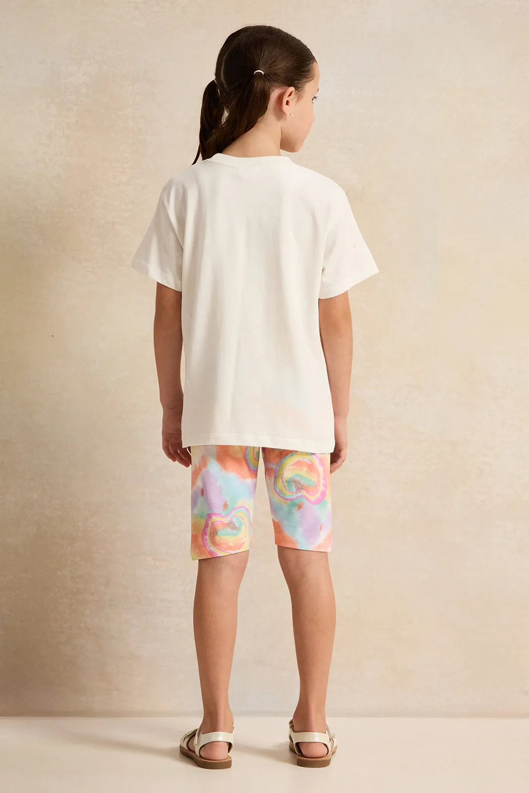 Girls White Embellished Casual Set (2 Piece)