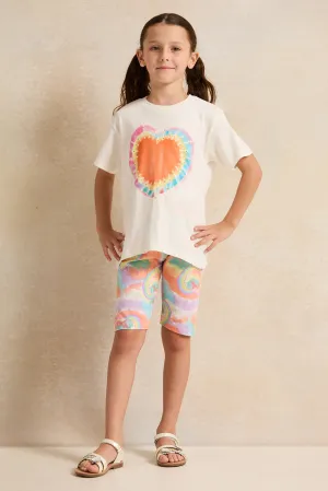 Girls White Embellished Casual Set (2 Piece)