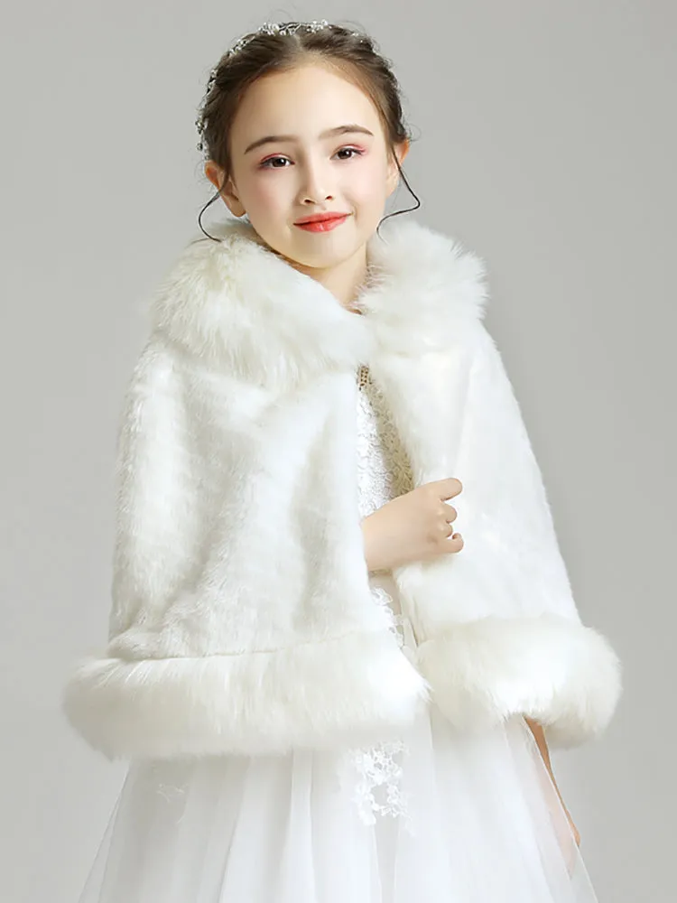 Girls' Wool Shawl Thickened Long-sleeved Warm Coat Dress Cape Accessories